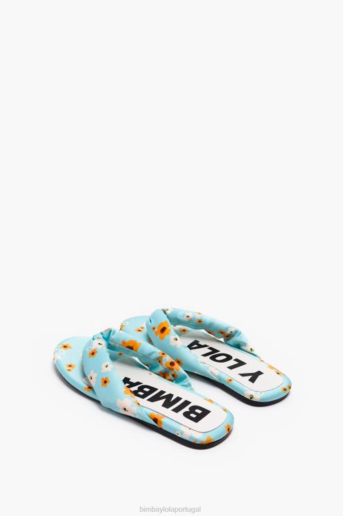 azul footwewar 64X4N571 sandália plana tubular com estampa de flores acrílicas Bimba Y Lola