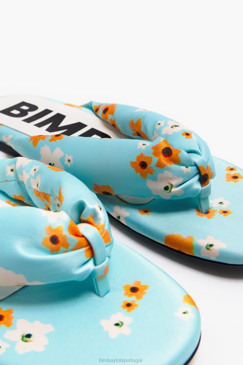 azul footwewar 64X4N571 sandália plana tubular com estampa de flores acrílicas Bimba Y Lola