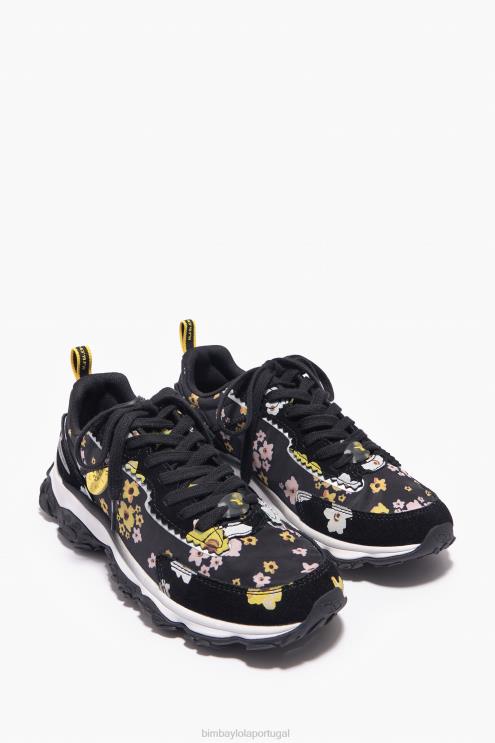 preto footwewar 64X4N544 tênis pulpo runner de flores acrílicas Bimba Y Lola